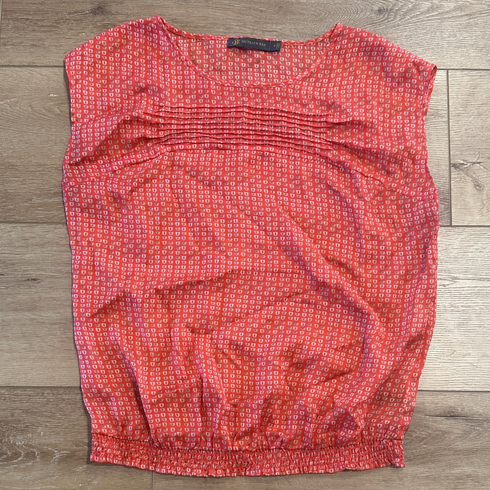 Outback Red Coral Printed Cap-Sleeve Blouse with White Accents